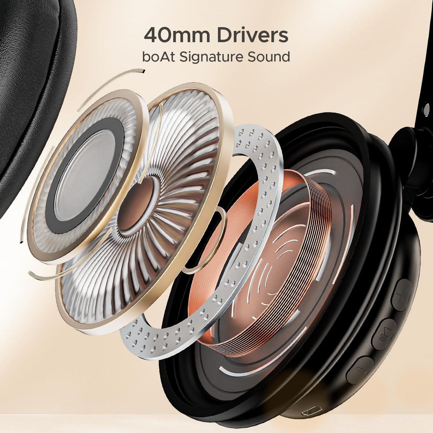 boAt Rockerz 450, 15 HRS Battery, 40mm Drivers, Padded Ear Cushions, Integrated Controls, Dual Modes, On Ear Bluetooth Headphones, Wireless Headphone with Mic (Luscious Blac
