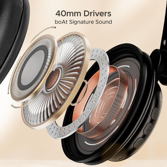 boAt Rockerz 450, 15 HRS Battery, 40mm Drivers, Padded Ear Cushions, Integrated Controls, Dual Modes, On Ear Bluetooth Headphones, Wireless Headphone with Mic (Luscious Blac
